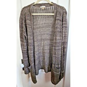 Cotton Emporium open front Sweater Women Small Black Tan metallic‎ thread